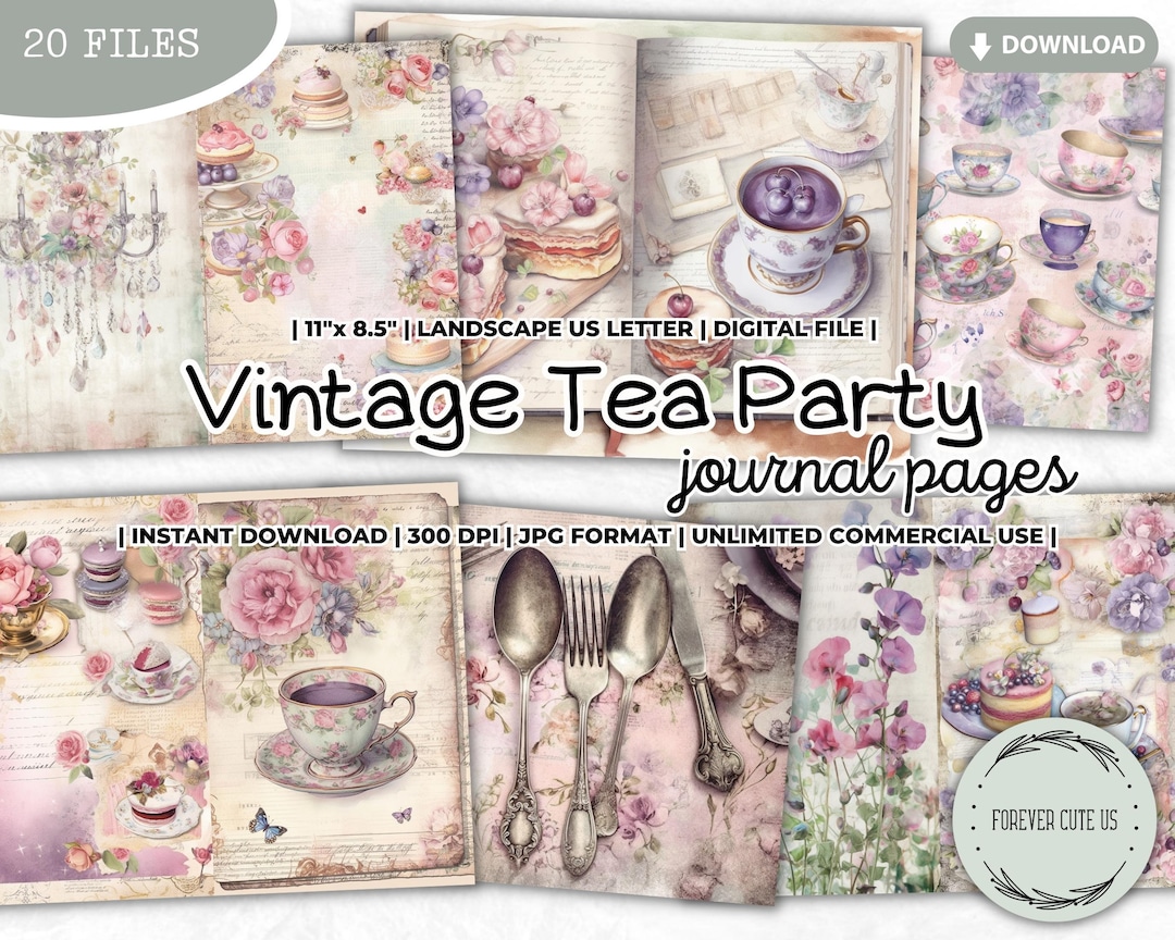 Vintage Tea Party Journal Papers, Afternoon Tea, High Tea, Desserts