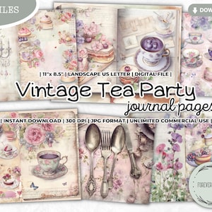 Vintage Tea Party Journal Papers, Afternoon Tea, High Tea, Desserts, Teacup, Teapot, Junk Journaling, Printable Planner, Craft, Junk Journal