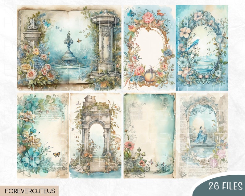 The Secret Garden Journal Pages Bundle, Printable Shabby Chic, Shabby Chic Digital Paper, Shabby Chic Junk Journal, Junk Journal Papers image 6