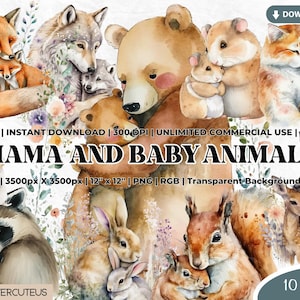 Mama and Baby Animals Clipart, Mother's Day Clipart, Mom And Daughter Son Clipart, Mother's Day Gift PNG, Family Clipart, Mummy, Sublimation