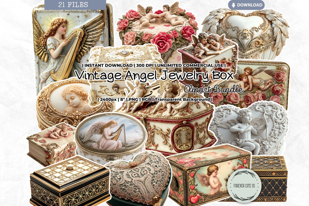 Vintage Angel Jewelry Box Clipart Set, Antique, Retro, Victorian ...