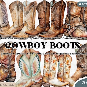 Cowboy Boots Clipart Bundle, Western PNG, Western Clipart, Sublimation, Cowboy Boots, Western Boots Clipart, Wilder Westen Clipart, Vatertag