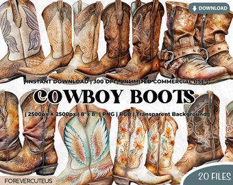 Cowboy Boots Clipart Bundle, Western PNG, Western Clipart, Sublimation, Cowboy Boots, Western Boots Clipart, Wild West Clipart, Father&#39;s Day