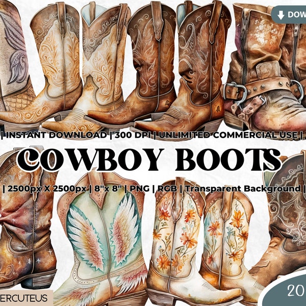 Cowboy Boots Clipart Bundle, Western PNG, Western Clipart, Sublimation, Cowboy Boots, Western Boots Clipart, Wild West Clipart, Father's Day