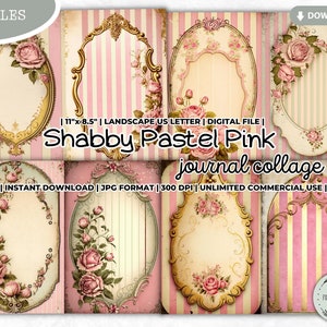 Shabby Pastel Pink Junk Journal Collage Sheets Bundle, Victorian, Vintage, Rose, Printable, Shabby Chic, Scrapbooking Paper, Digital Paper