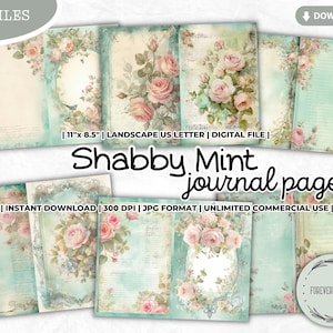 Shabby Chic Journal Papiere, Junk Journal, Shabby Chic, girly, romantisch, Vintage, Blumen, Rosen, Pastell, bedruckbar, digitaler Download