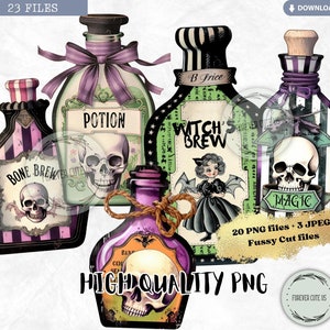 Halloween Potion Bottles Clipart Set, Magical, Apothecary Labels, Witch ...