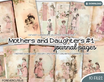Mothers And Daughters Journal Papers, Mother's Day, Printable Junk Journal, Journal Pages, Printable Shabby Chic, Junk Journal Papers