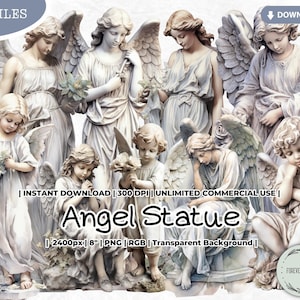 Angel Statue Clipart, Watercolor, PNG, Garden, Celestial, Outdoor, Sculpture, Figurine, Yard, Decor, Junk Journal, Paper Crafts Scrapbooking