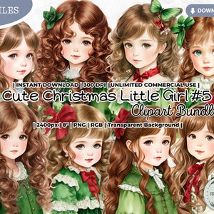 Weihnachten süßes kleines Mädchen Clipart Bundle, Urlaub, Anzieh, Samt, Winter, Kawaii, Mode, Dolly, Victorian, Academia Aesthetic, PNG