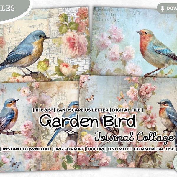 Garden Bird Junk Journal Collage Sheet, Ephemera, Label, Bird Ephemera, Bird Watching Log Book, Bird Journal, Shabby, Scrapbooking, Sticker