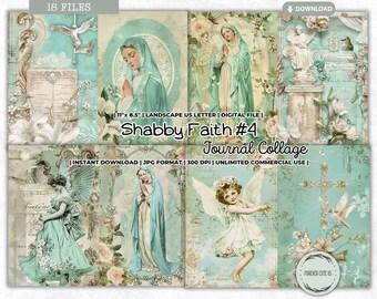 Shabby Faith Junk Journal Collage Set, Holy Mother Mary, Virgin Mary, Junk Journal Kit, Catholic, Prayer, Gratitude, Religious, Printable
