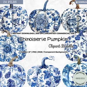 Chinoiserie pompoen clipart, aquarel, zuidelijk, vintage, blauw wit, Ming-dynastie, oriëntalisme, bloemen, Aziatisch, Chinees porselein, png