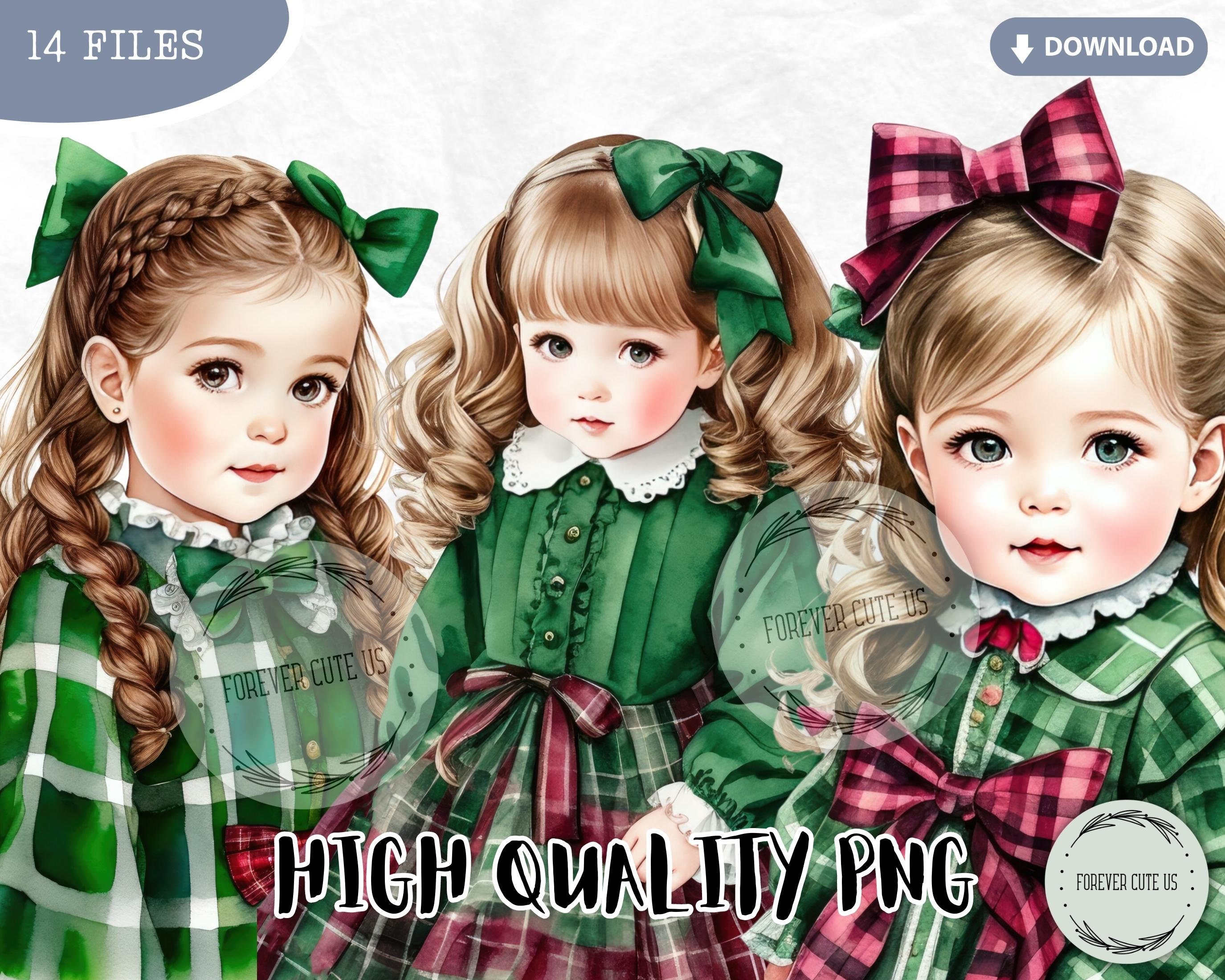 Christmas Cute Little Girl Clipart Set, Holidays, Plaid Dress, Winter ...