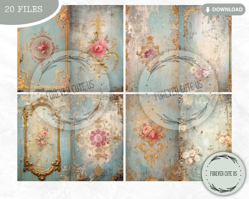 Shabby Antique Blue Junk Journal Pages Vintage Shabby Chic - Etsy