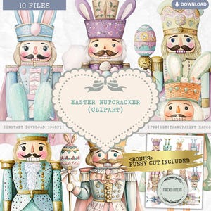 Clipart de quebra-nozes de Páscoa, quebra-nozes de primavera pastel, quebra-nozes de coelho fofo, download de imagem digital PNG, criação de cartão, scrapbook, diário de lixo