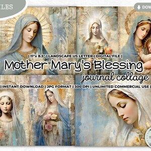 Mother Mary's blessing Junk Journal Collage Sheet, Catholic, Grace, Prayer, Gratitude, Religious, Shabby Chic, Printable Digital Papers