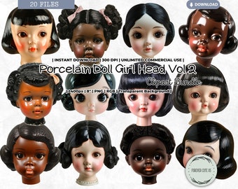 Porcelain Doll Girl Head Clipart Bundle, Vintage, Retro, Antique