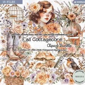 Clipart de outono Cottagecore, outono, ação de graças, floresta, flor, aconchegante, novo boho, cogumelo, bosque, vintage, PNG, scrapbook junk journal