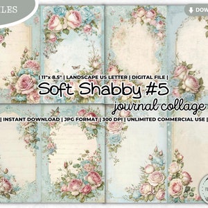 Soft Shabby Junk Journal Collage Sheet, Blue, Paper, Girly, Dreamy, Romantic, Vintage, Florals, Roses, Pastel, Printable, Digital Download,