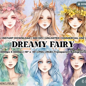Clipart fée rêveuse, forêt enchantée, clipart aquarelle de fées, baguette magique, fée fantastique Png, agenda autocollant, fées Kawaii Png