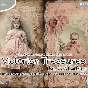 Hoja de collage de diario basura Victorian Treasures, Shabby Chic imprimible, papel digital, Victoria, vintage, rococó, diario de scrapbooking