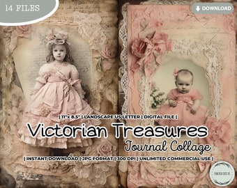 Victorian Treasures Junk Journal Collage Sheet, Printable Shabby Chic, Digital Paper, Victoria, Vintage, Rococo, Scrapbooking Journaling