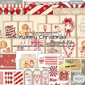 Yummy Christmas Junk Journal Kit, Lebkuchen,Pfefferminz Süßigkeiten,druckbarer Hintergrund,Journal Papier Seite, Collage,Ephemera,Tags,Karten,Umschlag