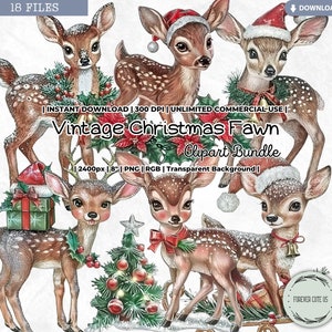 Vintage Weihnachten Kitz Clipart, Baby Reh, Kleine Hirsch, Baby erste Weihnachten, Klassische Traditionelle Weihnachten, Rentier, Winter, Feiertage, PNG