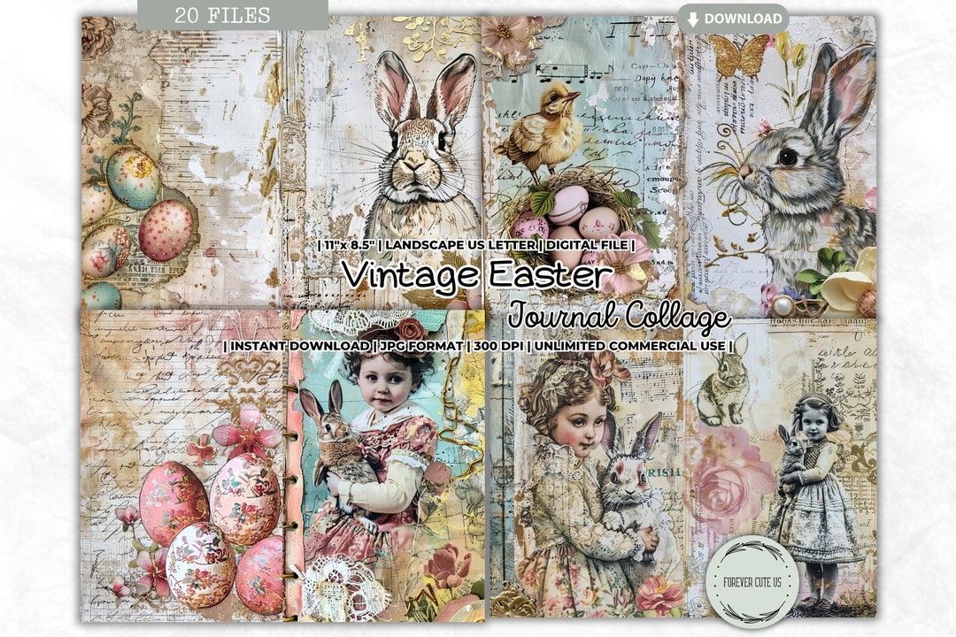 Vintage Easter Junk Journal Collage Sheet, Printable Easter Journal Kit ...