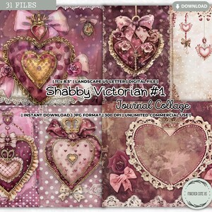 Shabby Victorian Journal Collage Sheet, Herz, Vintage, Shabby Chic, verträumt, Rokoko, burgunder, weinrot, Scrapbook, digital bedruckbares Papier