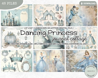 Dancing Princess Junk Journal Collage Sheet, Fairytale, Cinderella Inspired, Fantasy Kit, Paper Craft, Printable Digital Journal Paper Page