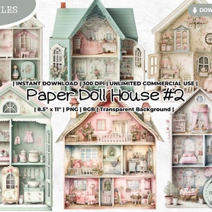 Paper Doll House Clipart Bundle, Furniture, Dollhouse, Printable, Collectible, Accessory, Digital, PNG, Scrapbook Junk Journal Paper Crafts