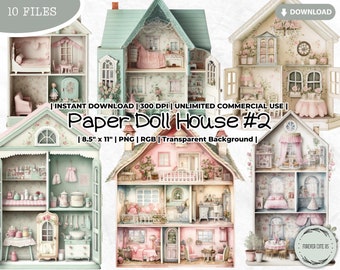 Paper Doll House Clipart Bundle, Furniture, Dollhouse, Printable, Collectible, Accessory, Digital, PNG, Scrapbook Junk Journal Paper Crafts