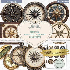 Clipart boussole nautique vintage, rose des vents, carte, marine, nautique médiévale, boussole de bateau, navigation de voyage, capitaine, journal PNG