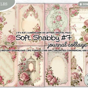 Soft Shabby Junk Journal Collage Sheet, Pink, Paper, Girly, Dreamy, Romantic, Vintage, Florals, Roses, Pastel, Printable, Digital Download,