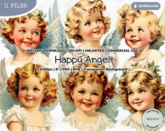 Happy Angel Clipart Bundle, Vintage, Baby Boy Girl, Kid, Little, Victorian, Holidays, Valentine, PNG, Junk Journal Paper Crafts Scrapbooking