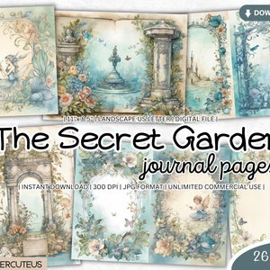 The Secret Garden Journal Pages Bundle, Printable Shabby Chic, Shabby Chic Digital Paper, Shabby Chic Junk Journal, Junk Journal Papers image 1