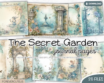 The Secret Garden Journal Pages Bundle, Printable Shabby Chic, Shabby Chic Digital Paper, Shabby Chic Junk Journal, Junk Journal Papers