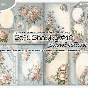 Soft Shabby Junk Journal Collage Sheet, Antique Blue, Girly, Dreamy, Romantic, Vintage, Florals, Roses, Pastel, Printable, Digital Download