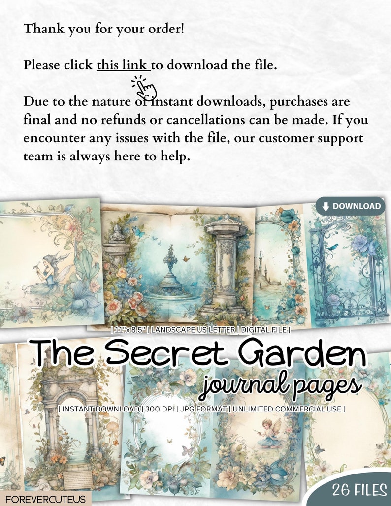 The Secret Garden Journal Pages Bundle, Printable Shabby Chic, Shabby Chic Digital Paper, Shabby Chic Junk Journal, Junk Journal Papers image 9