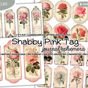 Shabby Pink Junk Journal Ephemera, Victorian, Rose, Tags, and, Labels, Fussy Cut, Vintage, Card, Kit, Planner, Sticker, Printable, Digital