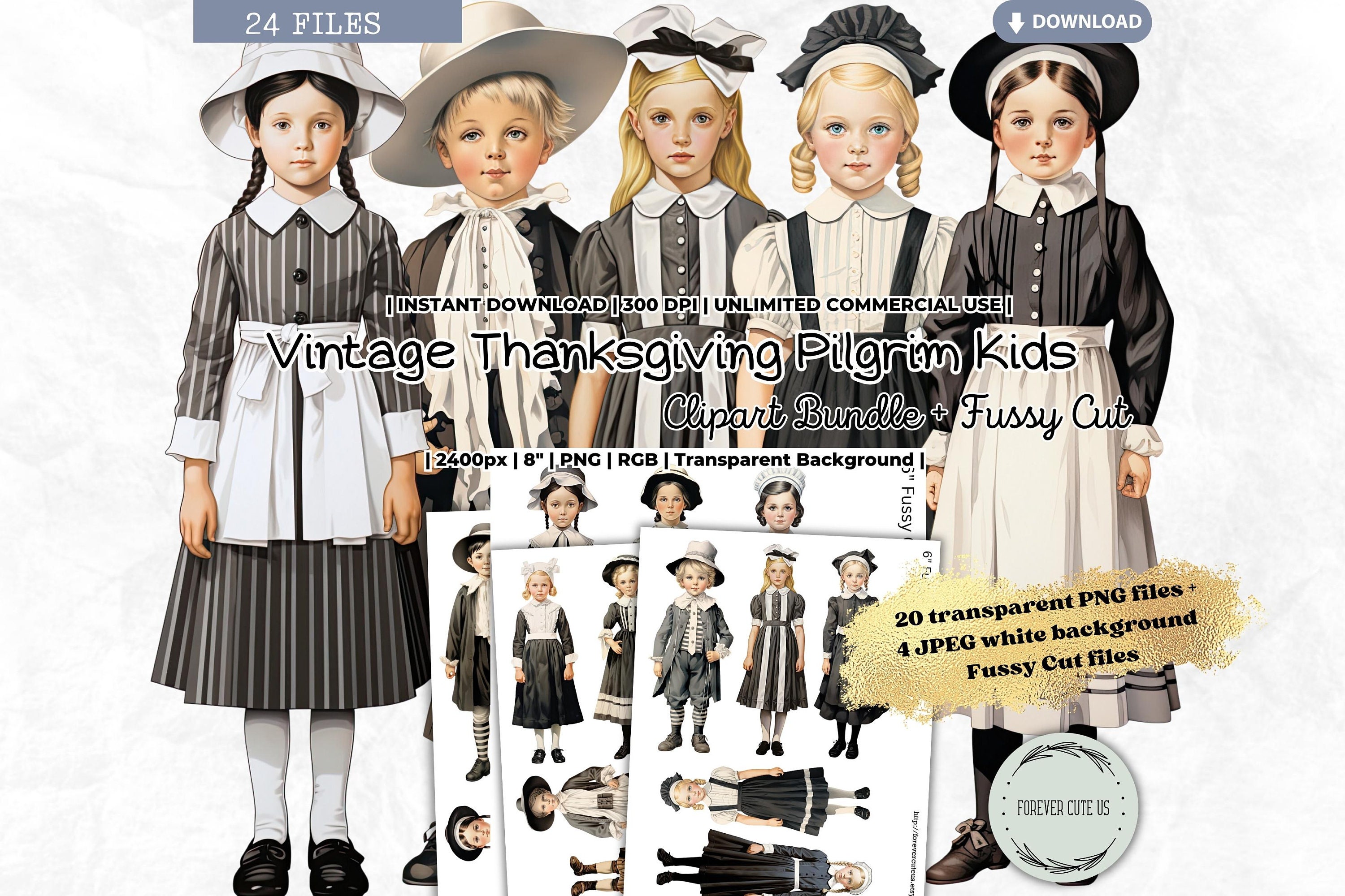Vintage Thanksgiving Pilgrim Kids Clipart Set, Paper Doll, Little Boy,  Little Girl, Tradition, Fall, Autumn, PNG, Fussy Cut, FOREVERCUTEUS - Etsy