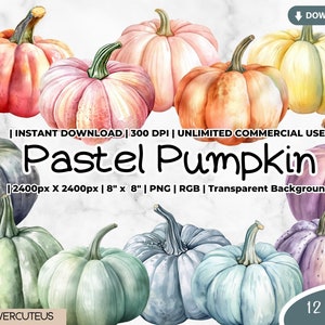 Watercolor Pumpkin Clipart, Abstract Watercolor Png, Pastel Pumpkins, Colorful Pumpkin, Fall Clipart, Thanksgiving Clipart, Halloween Png
