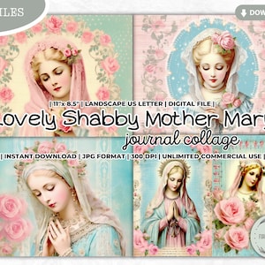 Lovely Shabby Mother Mary Junk Journal Collage Sheet, Virgin Mary, Catholic, Christian, Prayer, Gratitude, Religious, Pastel, Digital Paper
