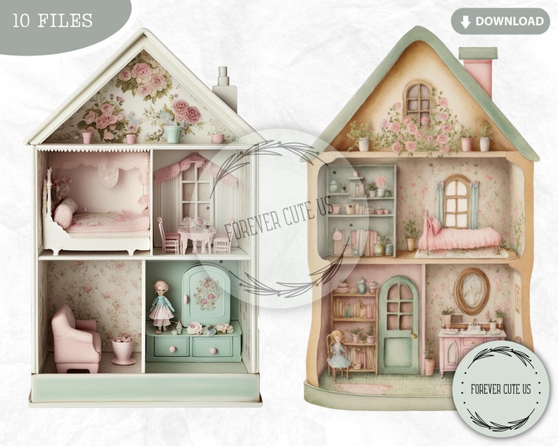 Paper Doll House Clipart Bundle Furniture Dollhouse Etsy UK