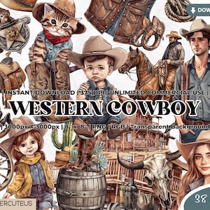 Westerncowboy clipart, aquarel cowboy png, cowboyhoed, cowboylaarzen, western leven, Texas cowboy, wilde western png, westerse clipart png
