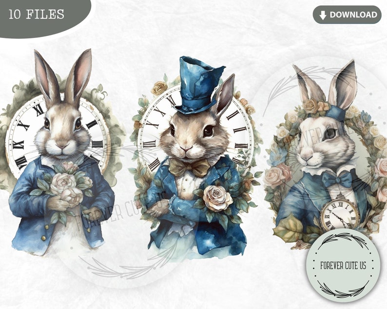 Wonderland Rabbit Clipart PNG – Vintage White Rabbit Character, Fantasy ...