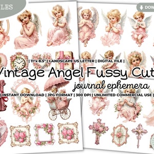 Vintage Angel Fussy Cut, Journal Ephemera, Junk Journal Kit, Victorian, Baby, Sticker, Clock, Bible, Love, Heart, Valentine's Day, Scrapbook