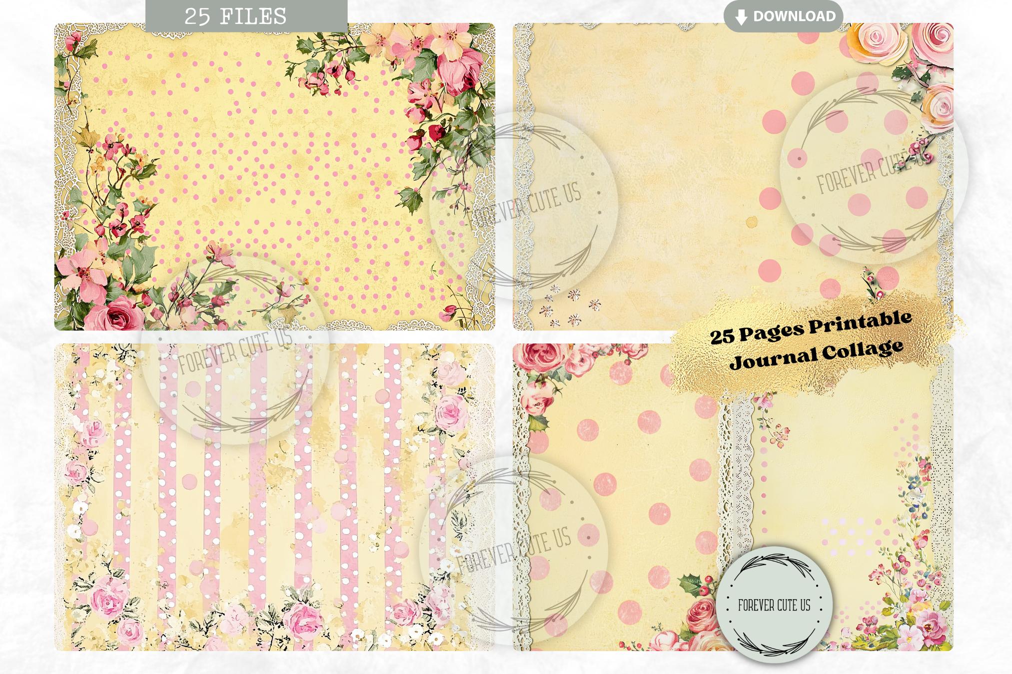 Lovely Yellow Polka Dot Junk Journal Collage Sheet, Shabby Chic, Soft ...